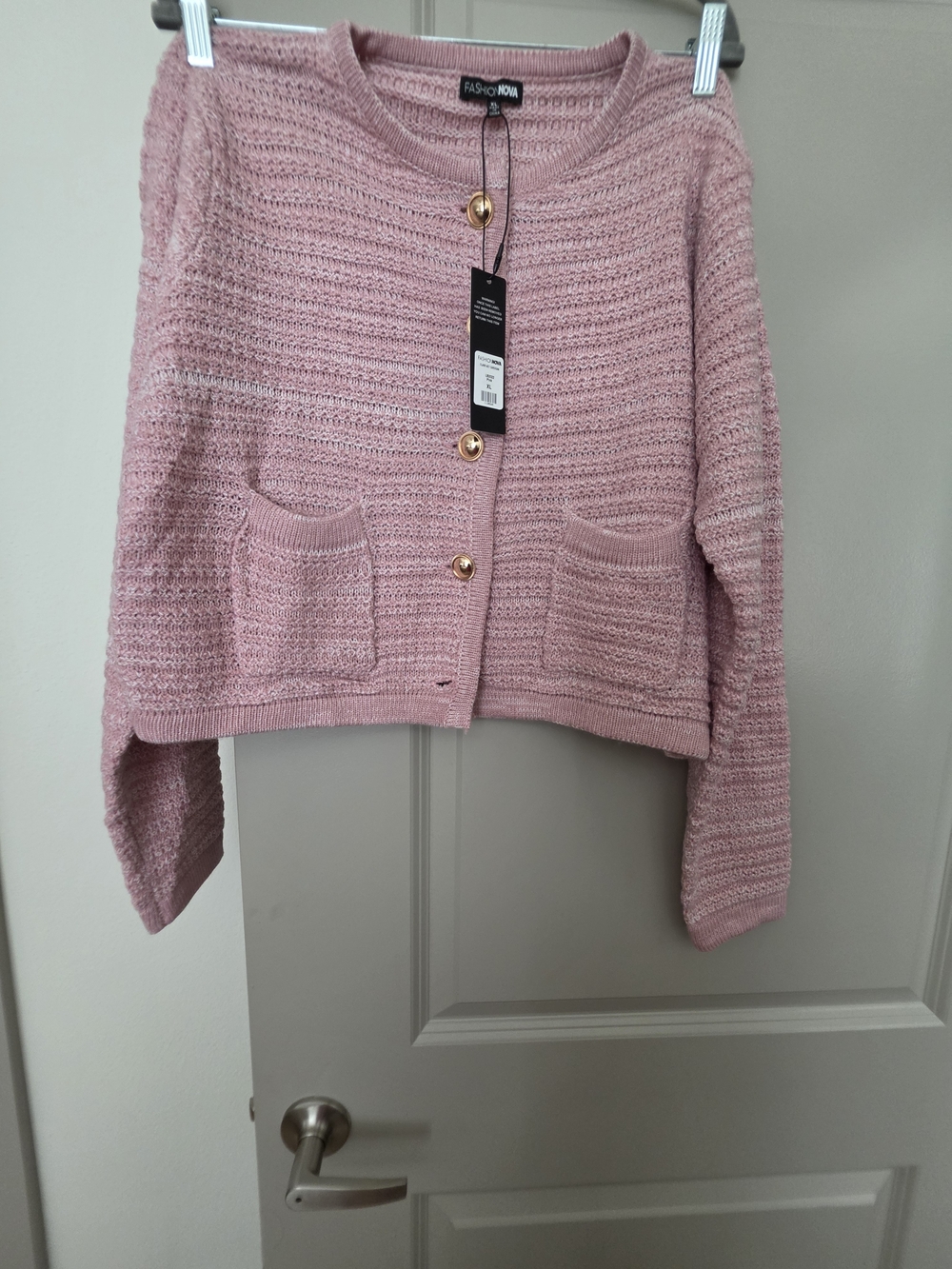 Fashionova Pink Knit Pocket Cardigan Sweater